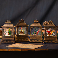 Lanterne à eau musicale de Noël avec globe à neige LED, scène du village de Noël avec Père Noël, décoration de Noël avec paillettes tournoyantes