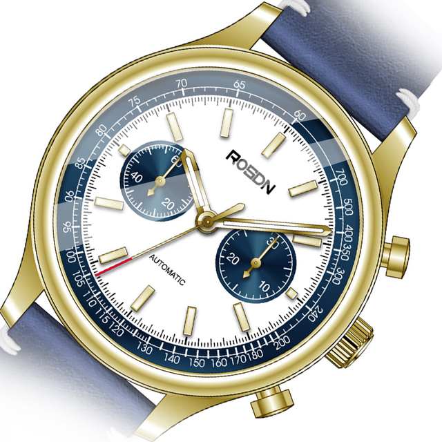 Branded  Chronograph Quartz Watch with Automatic Mechanical Chrono Movement Waterproof 5 ATM Quartz Watches Mechanical