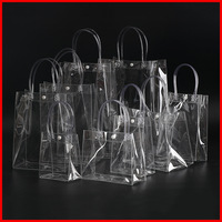 Sacs-cadeaux transparents à bas prix Petits sacs transparents réutilisables en PVC avec poignées Mini sacs en plastique mignons pour fleurs, shopping