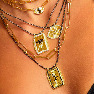 Collar con Colgante de Oro de 18K con Diseño de <span class=keywords><strong>Sol</strong></span>, Luna, Corazón, Ojo de <span class=keywords><strong>Diablo</strong></span> y <span class=keywords><strong>Tarot</strong></span>, Estilo Vintage y Moderno, en Oferta - Product Image 5