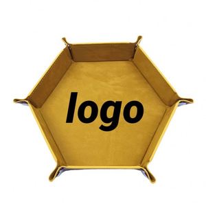 En stock, plateau à dés hexagonal en velours avec logo personnalisé, base en PU, boîte de rangement pliable, idéal pour offrir en cadeau - Product Image 1