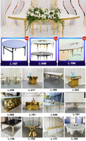 LEDA Fournitures de décoration pour événements et fêtes personnalisées, table ronde en acier inoxydable dorée pour banquet et dîner de mariage