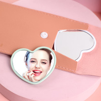 Custom Logo Pink Heart Shaped Compact Mirror Magnifying Pocket Makeup Mirror Cute Travel Vanity Hand Mirror for Purse Women