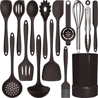 Ensemble d'ustensiles de cuisine en silicone sans BPA avec spatule, pince, cuillère, brosse, fouet - 15 pièces, passe au lave-vaisselle
