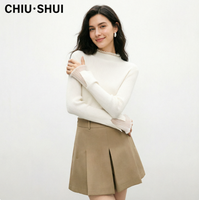 CHIU SHUI Top de punto con cuello simulado y ribete de malla para mujer, jersey ajustado de punto acanalado con brillo