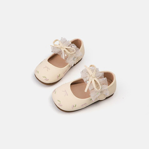 Scarpe Basse da Principessa con Suola Morbida <span class=keywords><strong>per</strong></span> Bambine, Scarpe da Passeggio Primaverili <span class=keywords><strong>per</strong></span> Neonate con Fiocco in Pizzo e Ricamo a Ciliegia - Product Image 2