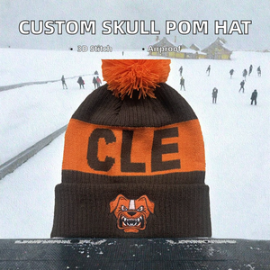 Custom Embroidered Pom Pom <b>Beanie</b> Knit Winter Hat Jacquard Logo Bulldog Graphic Team Sport Headwear 2026 - Product Image 2