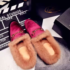Mocassins plats en peluche personnalisés pour femmes, babouches tendance pour l'extérieur, demi-<span class=keywords><strong>chaussons</strong></span> confortables en vraie fourrure, style mule - Product Image 3