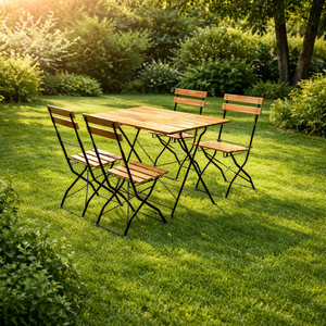 Ensemble de table et chaises pliantes en bois traditionnelles, légères, portables et confortables, 5 pièces, pour hôtel et villa - Product Image 3