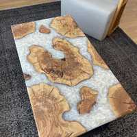 Tables en résine et en bois durables, qualité supérieure, bois massif combiné à de la résine pour une utilisation durable, design moderne unique, parfait