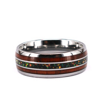 Bague en bois pour hommes, Double Koa, avec incrustation d'opale blanche écrasée sur les deux côtés, nouvelle collection