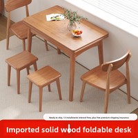Table à manger rectangulaire pliante en bois massif, pour petit appartement, rétractable, couleur bois de cerisier, moderne, assemblée, rustique