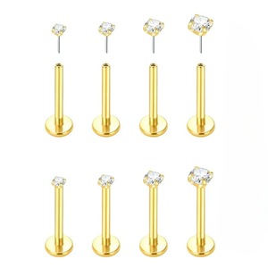 Clous de lèvre en acier inoxydable 16G avec boule en zircon, bijoux de piercing plaqués or, plusieurs tailles pour le nez, l'oreille, la lèvre et le corps - Product Image 5