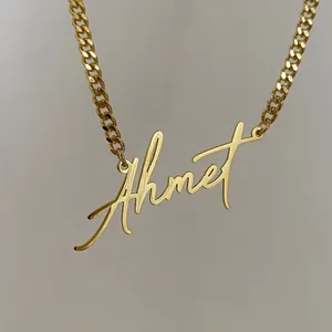 18K gold Plated Nameplate Personalized Jewelry Apprets Bijoux Acier Inoxydable Accesoire Bijou Collier