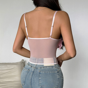 En stock Nouveauté 2026 Streetwear Corset pour <span class=keywords><strong>femme</strong></span> en <span class=keywords><strong>maille</strong></span> transparente avec fleurs en dentelle 3D faites main et design amincissant à la taille avec baleines - Product Image 5