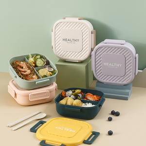 Nouvelle boîte à lunch carrée en plastique, 3 compartiments, chauffable, portable, pour étudiants, contenant à fruits, collation, soupe - Product Image 1