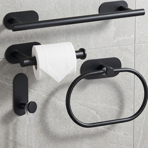 Vich – Lot de 4 crochets porte-serviettes muraux autocollants en acier inoxydable noir brillant au design moderne – Accessoires de salle de bain - Product Image 3
