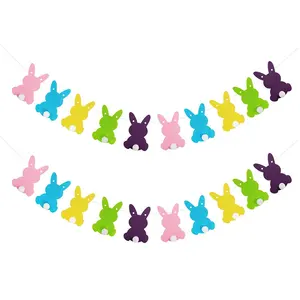 Banderines de conejo de Pascua de alta calidad, cartel de fieltro para decoración del hogar, feliz día de Pascua de primavera, 2023, 2 piezas