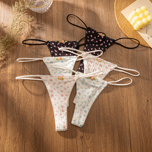 Nouvelle mode féminine : <span class=keywords><strong>String</strong></span> floral côtelé en coton de luxe, lingerie sexy taille basse, culotte G-<span class=keywords><strong>string</strong></span> de boutique, cadeau - Product Image 1