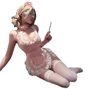 Cute Maid Uniform Lingerie Pink Polyester Lace <b>Apron</b> Dress Women Role Play Costume Sexy Fancy Dress - Product Image 5