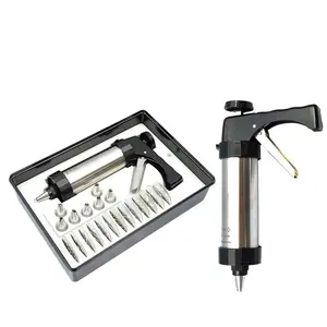 Aluminum Small High Quality Hand Operated Multi-function Cookie Press Maker with 20 aluminum die plates and 4 ABS nozzles