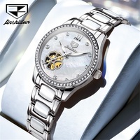 JINSHIDUN 8864 Jam Tangan Mekanik Wanita Elegan Grosir Desain Bunga Tali Baja Tahan Karat Tahan Air Bercahaya Jam Tangan Bisnis