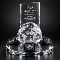 Trophée globe en cristal K9 personnalisé Neelpure 192986, cadeau souvenir pour récompense d'entreprise, reconnaissance de partenariat et d'expansion mondiale