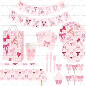 DAMAI Nuevo Diseño, Juego de Vajilla de Papel con Lazo Personalizado, Plato Desechable Rosa para Fiesta de Cumpleaños de Niña, Manteles para Eventos - Product Image 1