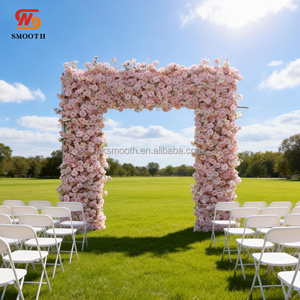 Arche florale en fer lisse pour mariage, décoration de fête, arche de mariage en soie rose artificielle pour photographie - Product Image 1