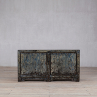 Armoire de rangement grande capacité en pierre peinte à la main, motif floral, style Wabi-Sabi, durable, écologique, portes en bois pour salle à manger