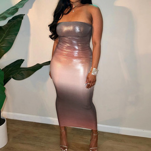 Vestido Tubo Sexy sin Espalda y sin Mangas con Contraste de Color Degradado para Mujer, a la Moda - Product Image 1