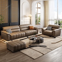 Canapé sectionnel en cuir avec éponge à haute résilience pour petit salon et villa, design moderne minimaliste à touches de piano, pieds en bois