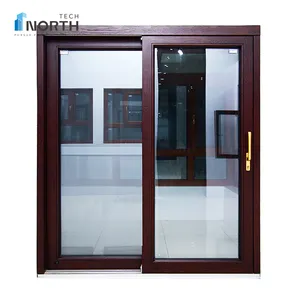Profilé intérieur en bois plaqué aluminium, portes coulissantes de levage en verre trempé Double étanche