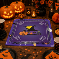 Tapis de jeu de mahjong pliable automatique pour Halloween, motif citrouille, maison de sorcière et chauve-souris, violet, antidérapant, avec rangement