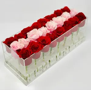 Xinkeda Kustom Kotak Bunga Akrilik Besar 18 Lubang Mawar Bening Kemasan Kotak Display Kotak Akrilik Persegi Panjang untuk Bunga
