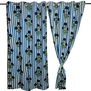 Indian 100% Cotton Floral Handblock Printed Curtain <b>Shades</b> For Living Room All Season , All Sizes Available - Best Price - Product Image 1