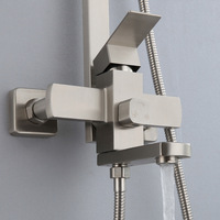 Ensemble de douche carré en acier inoxydable 304 brossé pour salle de bain domestique, avec pommeau de douche pluie à pression accrue pour fixation murale