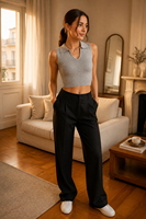 Haut en tricot personnalisé avec logo pour femme, sans manches, col en V, couleur unie, décontracté, mode été-printemps, en acétate doux, usine OEM & ODM