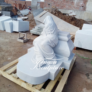 Mármol Blanco tallado vida tamaño llorando Mary yacía en lápida estatua - Product Image 4