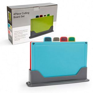 Cutting Board Set of 4 with Storage Stand Thicker Chopping Board Set with Color Coded Food Icon for Kitchen Different Food Type - Product Image 1