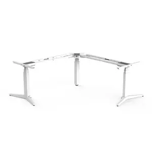 ZGO três pernas triplo motor metal frame canto permanente escritório mesa ajustável l forma mesa