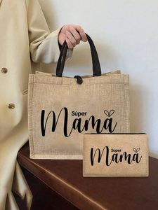 Jute Tote <b>Bag</b> with Letter Pattern Extra <b>Large</b> Size and Shoulder Strap for Organic Stores and Eco-Conscious Shoppers - Product Image 4