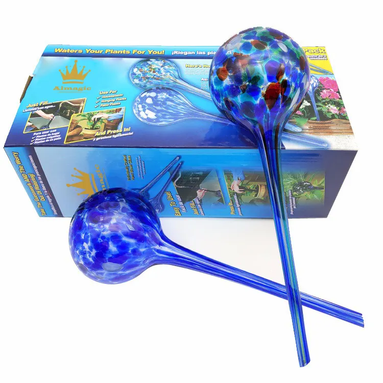 แก้วชุด 2 แก้วรดน้ําพืชหลอดไฟ Spikes รดน้ําด้วยตนเองลูกโลกสวนหยดน้ําสําหรับกระถางพืช Aqua Globes