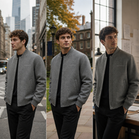 Blouson Bomber Varsity en Laine Personnalisé pour Homme, Gris Uni, Col et Poignets Côtelés, Bouton Unique, Léger, Style Baseball Universitaire Décontracté, OEM