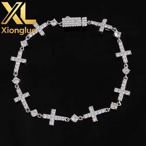 Luxury Gold Plated 5MM Iced Out <b>Chain</b> Bracelet Elastic Clasp Small <b>Cross</b> Design Bling Zircon Stones Fine Jewelry - Product Image 2