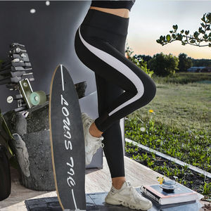 Women's High-Waist Casual Yoga Pants <b>Leggings</b> Customized Bright Striped <b>Knitted</b> 240g Breathable Sport Mesh Stitching - Product Image 3