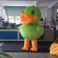 Costume de mascotte gonflable jaune/vert publicitaire, adorable combinaison d'animal de dessin animé, costume de canard gonflable pour enfant en promotion