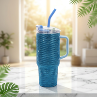 Gobelet isotherme en acier inoxydable avec strass, paille scintillante, 1200 ml, avec couvercle et poignée, maintien thermique 6-12 heures, idéal comme cadeau