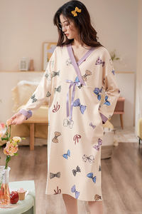 Ropa <span class=keywords><strong>de</strong></span> casa para mujer y niña, 100% algodón, manga larga, estampado <span class=keywords><strong>de</strong></span> dibujos animados, vestido <span class=keywords><strong>de</strong></span> <span class=keywords><strong>noche</strong></span> grueso medio para dormir - Product Image 3