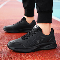 Chaussures de sport décontractées en simili cuir pour hommes, baskets légères à lacets entièrement noires, grandes tailles 37-47
